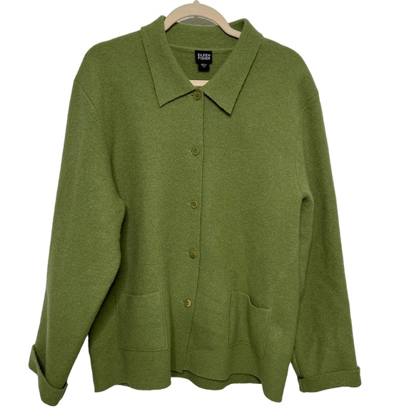 Eileen Fisher Jackets & Blazers - Eileen Fisher 100% Wool Green Boxy Fit Shacket Jacket Size Large